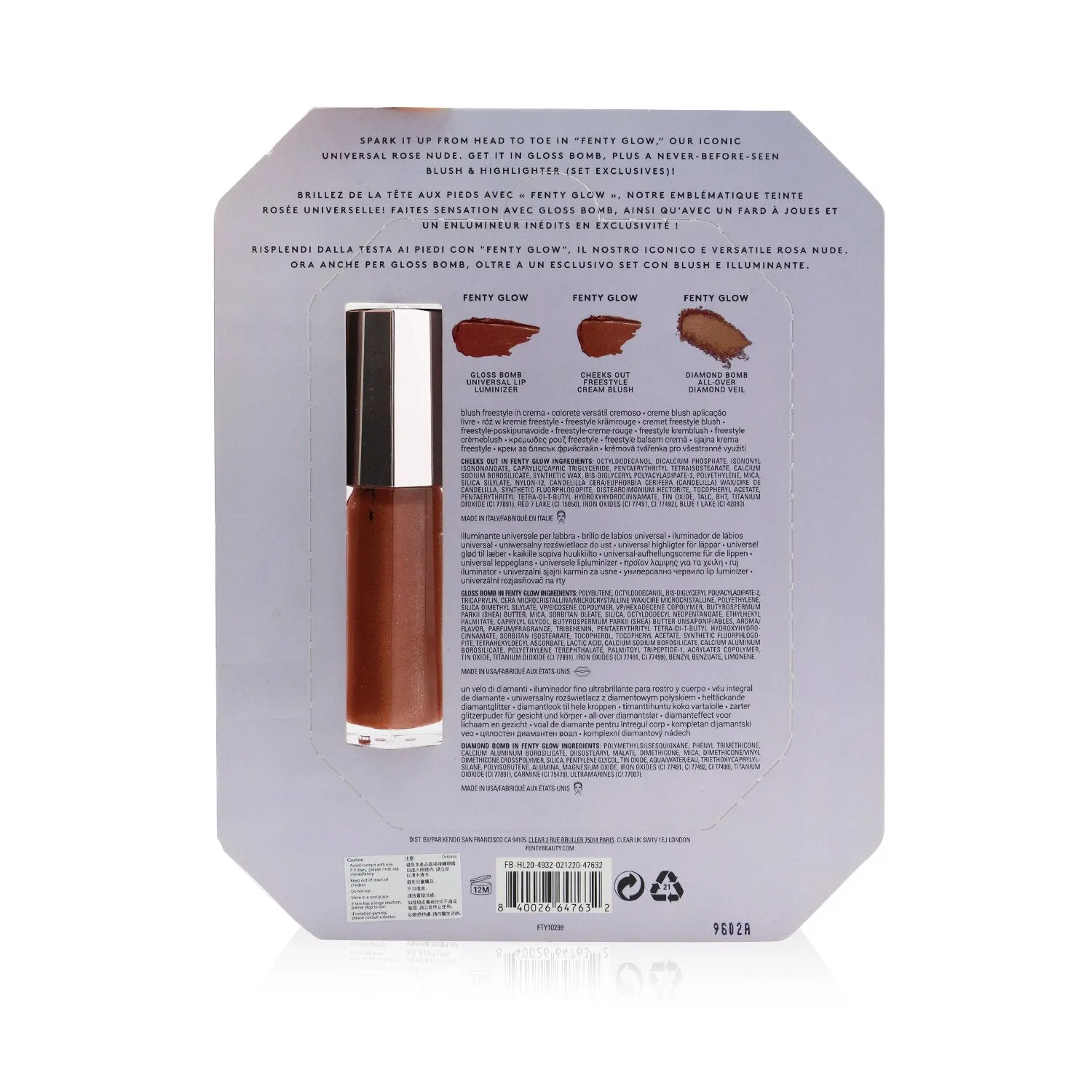 Fenty Beauty by Rihanna Fenty Glow Trio Face. Lip & Body Set (1x Cream Blush. 1x Lip Luminizer. 1x Highlighter)  3pcs