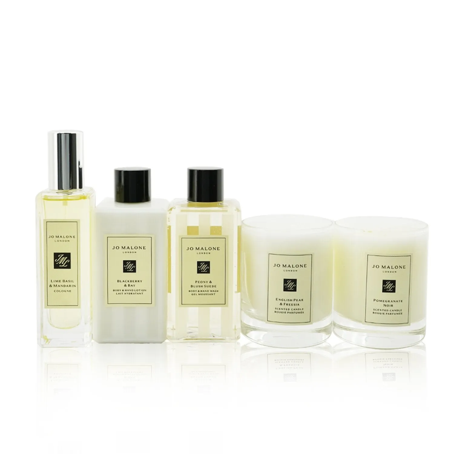 Jo Malone House Of Jo Malone Coffret: Lime Basil & Mandarin Cologne Spray   Peony & Blush Suede Body & Hand Wash   Blackberry Bay Body & Hand Lotion   English Pear & Freesia Scented Candle   Pomegranate Noir Scented Candle  5pcs