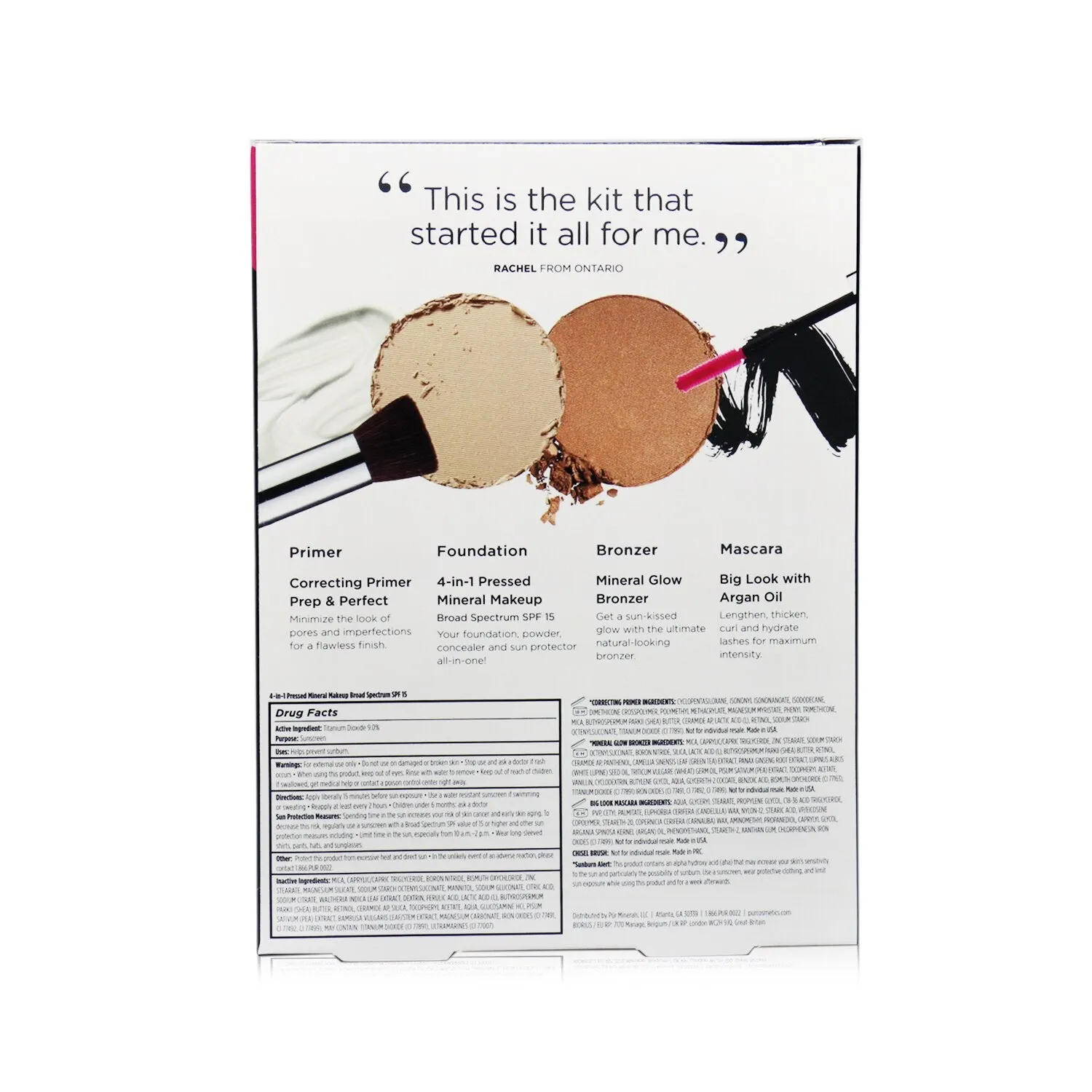 PUR (PurMinerals) Best Sellers Kit (5 Piece Beauty To Go Collection) (1x Primer. 1x Pressed Powder. 1x Bronzer. 1x Mascara. 1x Brush) - # Light  5pcs