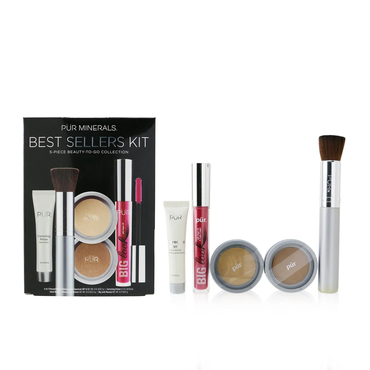 PUR (PurMinerals) Best Sellers Kit (5 Piece Beauty To Go Collection) (1x Primer. 1x Pressed Powder. 1x Bronzer. 1x Mascara. 1x Brush) - # Light  5pcs