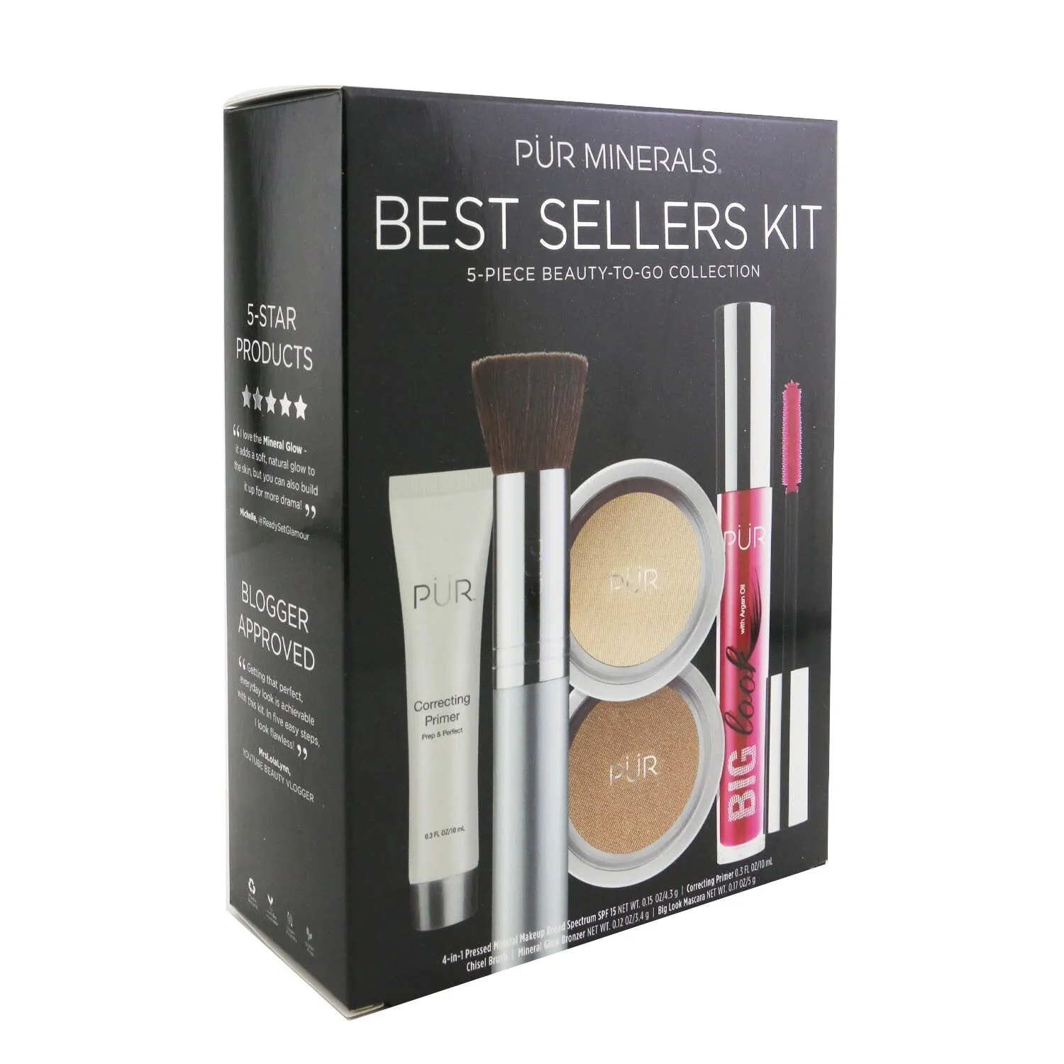 PUR (PurMinerals) Best Sellers Kit (5 Piece Beauty To Go Collection) (1x Primer. 1x Pressed Powder. 1x Bronzer. 1x Mascara. 1x Brush) - # Light  5pcs