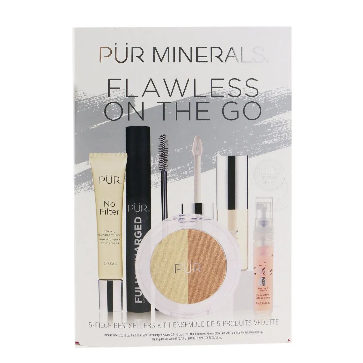 PUR (PurMinerals) Flawless On The Go 5 Piece Bestsellers Kit (1x Mini Primer. 1x Mascara. 1x Mineral Glow. 1x Mini Lip Oil. 1x Mini Mist)  5pcs