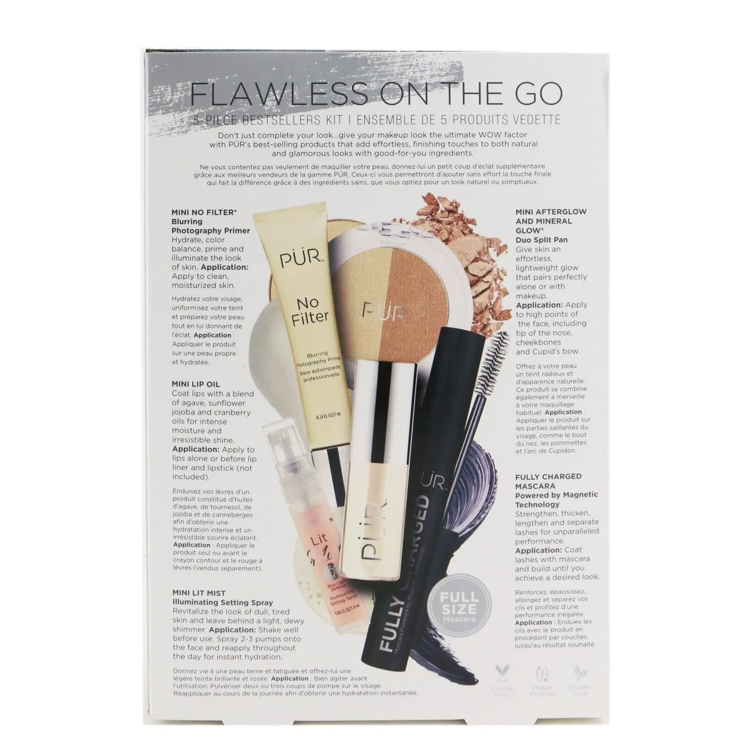 PUR (PurMinerals) Flawless On The Go 5 Piece Bestsellers Kit (1x Mini Primer. 1x Mascara. 1x Mineral Glow. 1x Mini Lip Oil. 1x Mini Mist)  5pcs