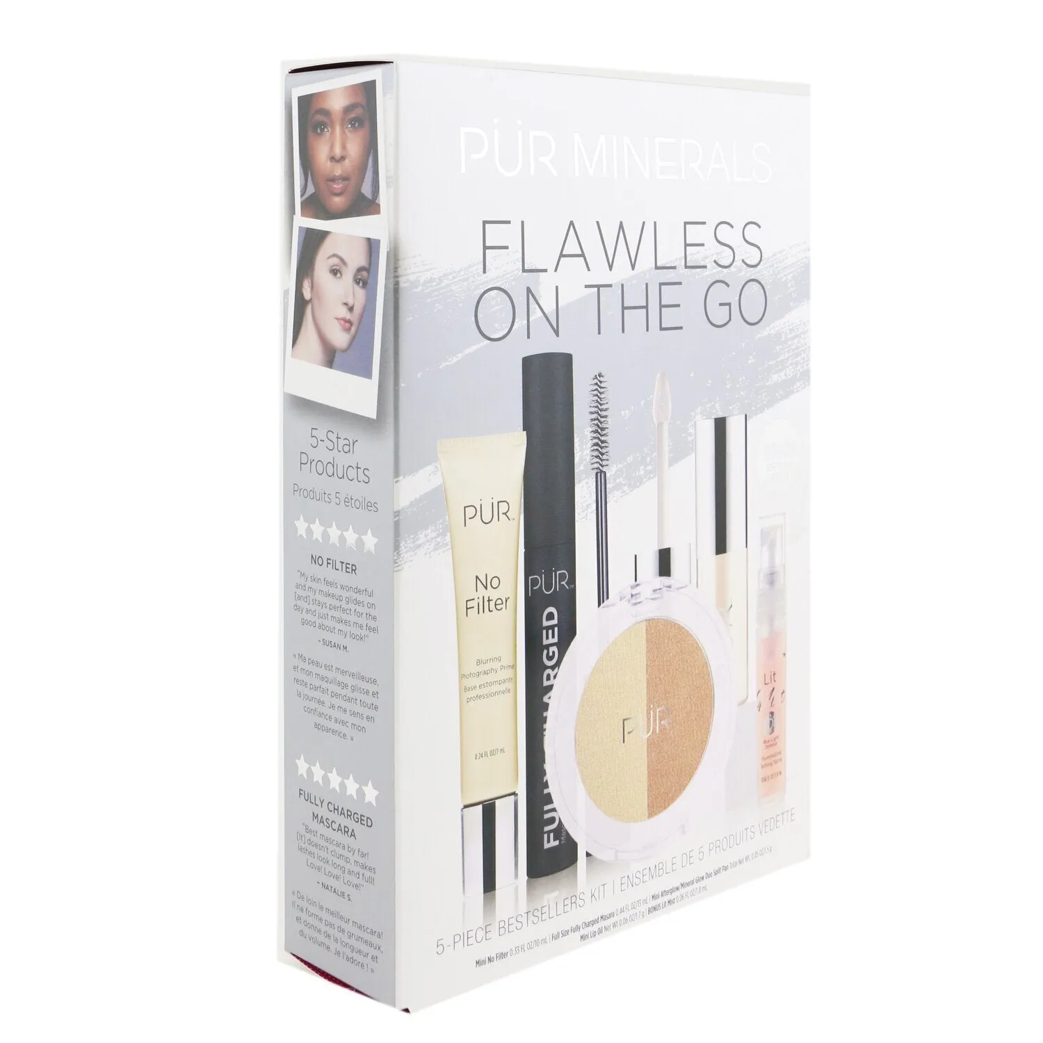 PUR (PurMinerals) Flawless On The Go 5 Piece Bestsellers Kit (1x Mini Primer. 1x Mascara. 1x Mineral Glow. 1x Mini Lip Oil. 1x Mini Mist)  5pcs
